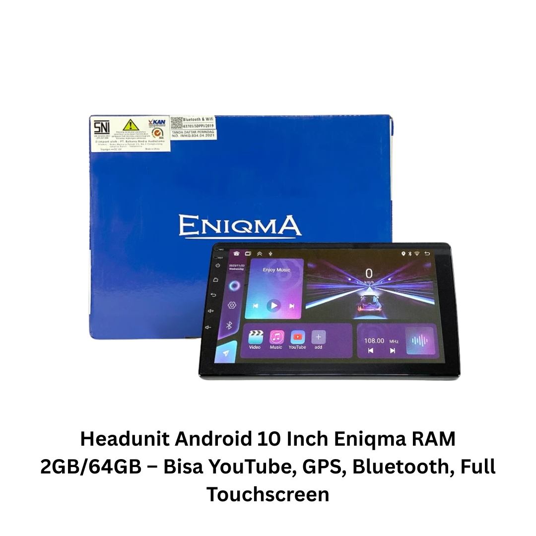 Headunit Android 10 Inch Eniqma RAM 2GB/64GB – Bisa YouTube, GPS, Bluetooth, Full Touchscreen