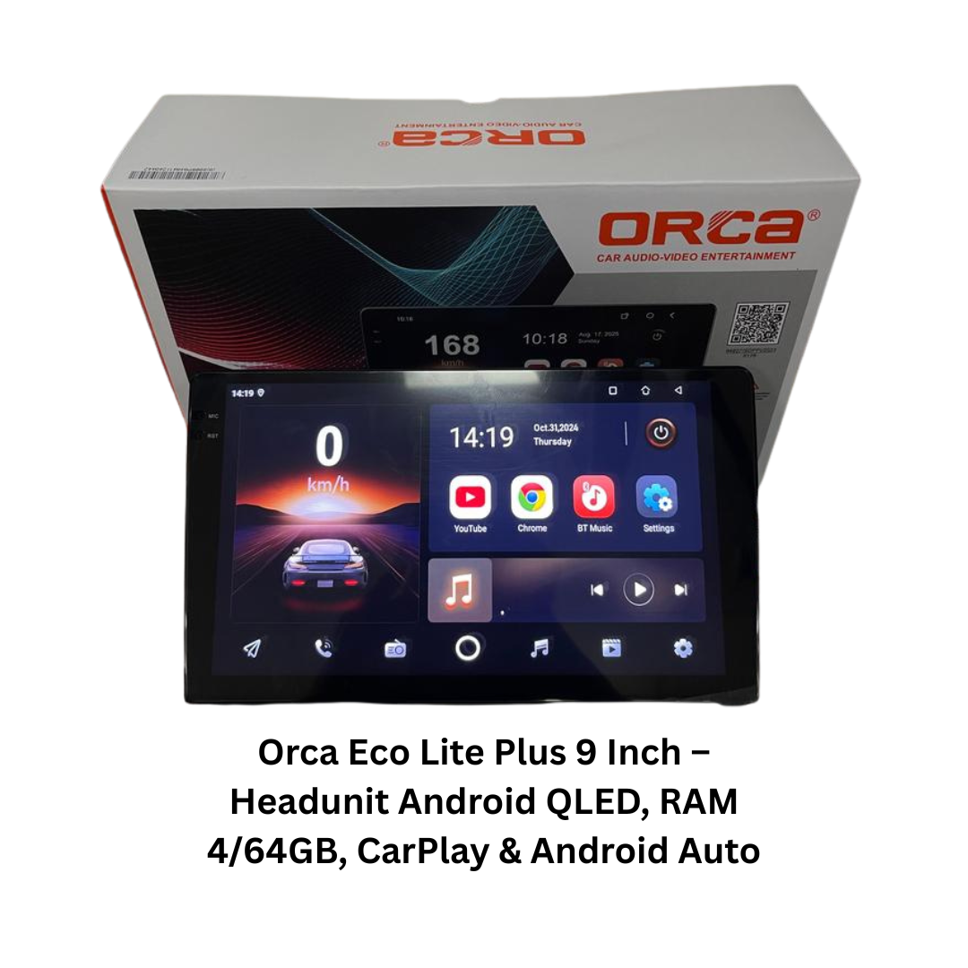 Orca Eco Lite Plus 9 Inch – Headunit Android QLED, RAM 4/64GB, CarPlay & Android Auto